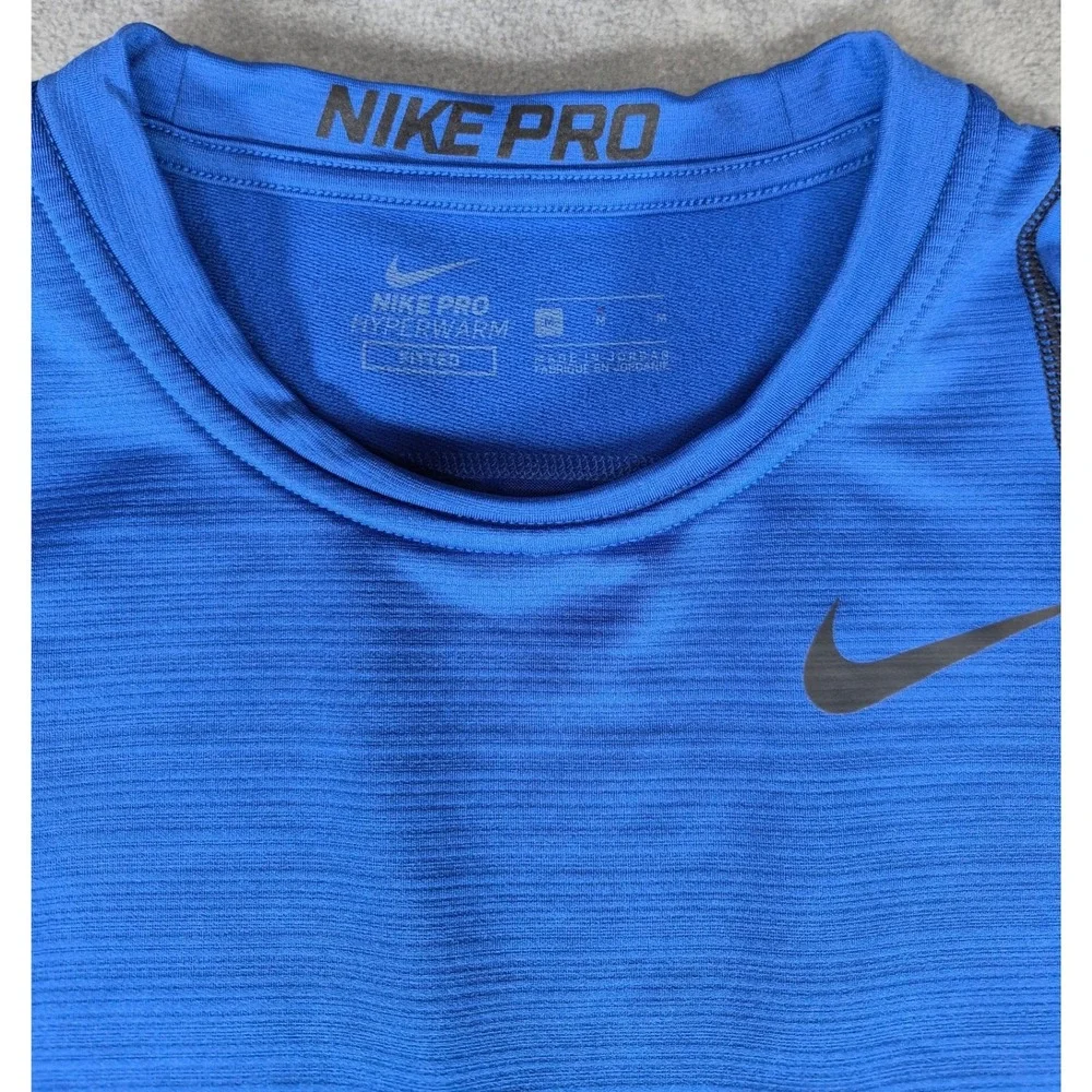 Nike Pro Hyperwarm Mens Medium Blue Fitted Long Sleeve Thermal Athletic Top